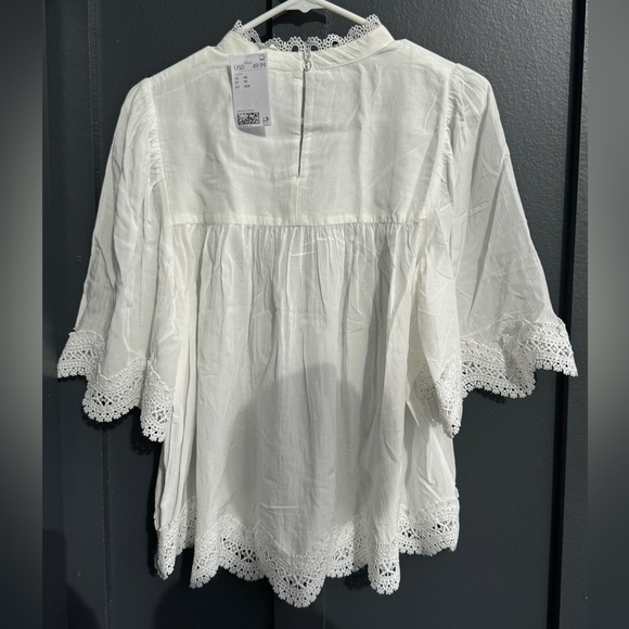 Elegant Bohemian Lace Trim White Blouse - Picture 13 of 15
